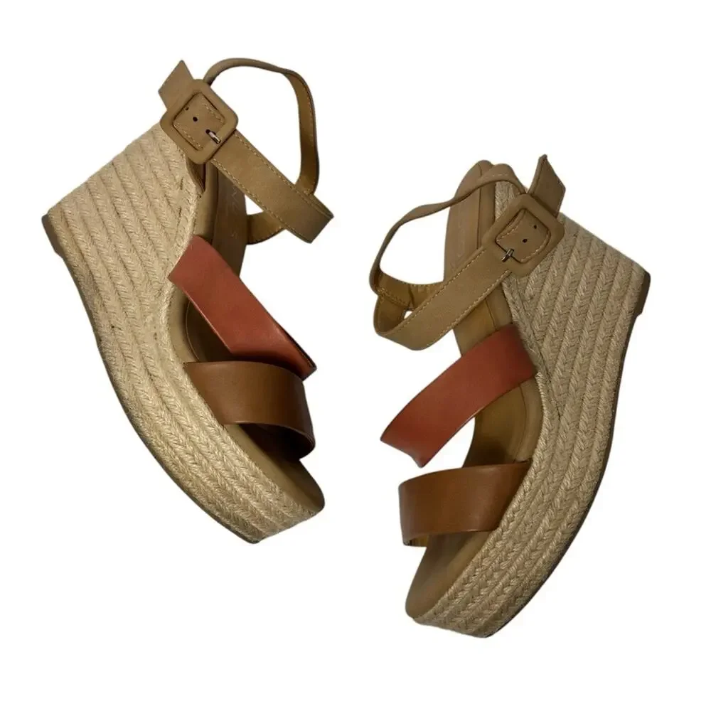COCONUTS BY MATISSE WOMEN BEIGE PINK WEDGE HEEL SANDALS SIZE 10M